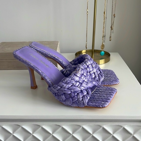 Haya Lilac Raffia Square Toe Mule Heels - Picture 2 of 3
